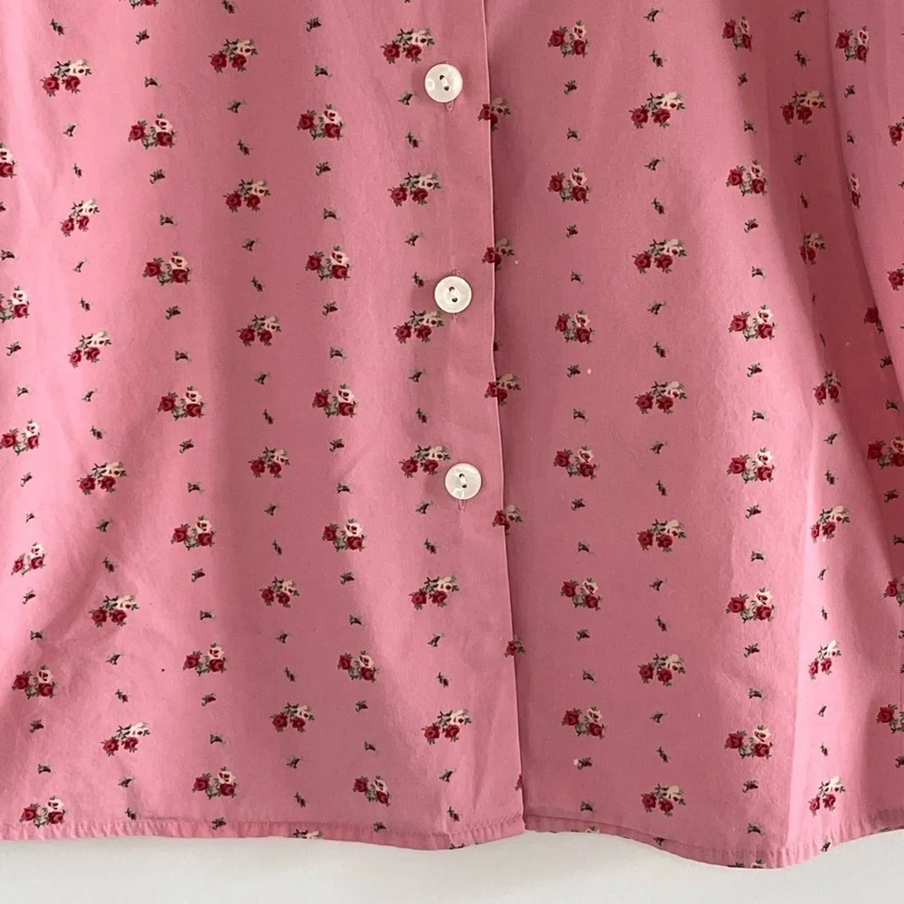 Gap Y2K Pink Floral Button Up Womens Pajama Top Size M Cottagecore Grannycore